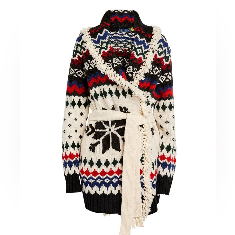 Polo Ralph Lauren Wool Snowflake Fringe Cardigan - Women’s Size L - NWT
